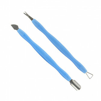 Schraper,pusher, nagelriem mesje blauw, set van 2 stuks